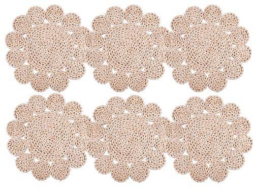 Cofan Pack de 6 bajoplatos redondos trenzados | Fibras naturales | Salvamanteles individuales | Diámetro: 35 cm