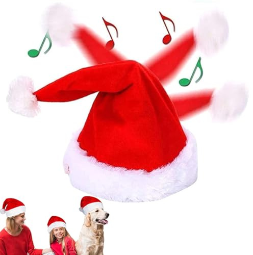 CHENRI Sherum Jollydance Elektrische Musik Tanzend Singend Plüsch Weihnachtsmütze, Rockende Lustige Nikolausmütze für Erwachsene und Kinder