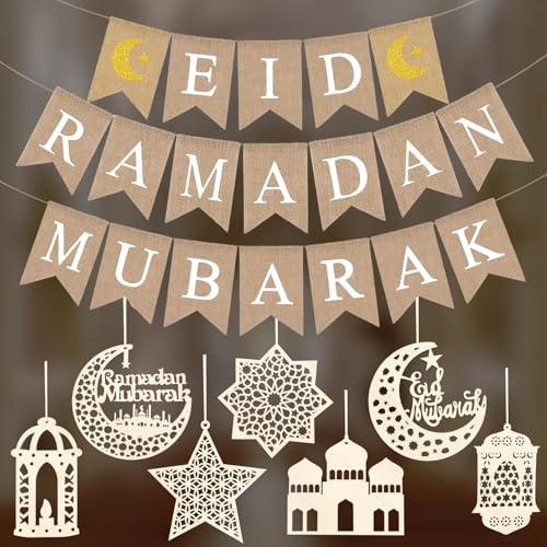 Ramadan Deko Ramadan Mubarak Dekoration Eid Mubarak Deko Banner Girlande Stern Mond Holz Ramadan Kareem Dekoration für Eid Festival Party Dekoration