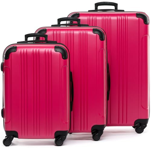 FERGÉ Premium Kofferset 3-teilig: 28, 24 & Handgepäck Koffer in einem Set, sehr robuste Reisekoffer mit 4 sanften Rollen & Schutzecken, Hartschalen-Koffer Set 3-teilig pink