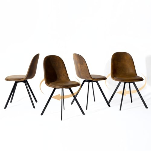 FurnitureR Swivel Dining Chairs, 40cm Modern Kitchen chair with backrest for Dining Room, Industrial Style Rustic Brown and Black (4pcs Swivel Brown chairs)