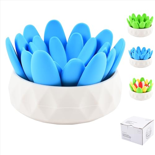 5pcs/Set Succulent Shaped Coasters-Silicone Trivets for Hot Pots and Pans, 4 Heat-Resistant Coasters with Silicone Holder, Suitable for Countertop Decoration, Party,Kitchen & Dining Decoration (Blue)