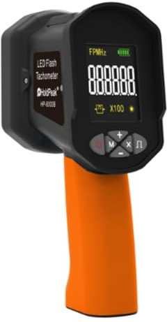 ISKDJBJG Estroboscopio Digital de Mano de 60 A 99999 FPM, Tacómetro con Luz Estroboscópica Sin Contacto, Alta Precisión, 0,001% de Flash LED, Color Naranja
