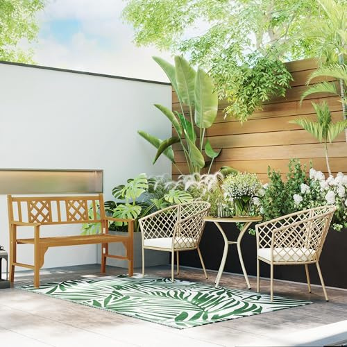 Outsunny Tappeto da Esterno Reversibile 152x243 cm Verde e Bianco | Tappetino con Fantasia a Foglie, Resistente ai Raggi UV, per Balcone e Terrazza, Giardino, Patio, Spiaggia, Picnic