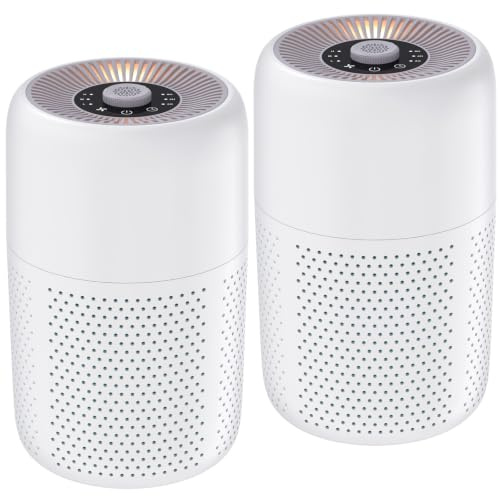 2 Pack YARIKI Air Purifiers for Bedroom Home with Aromatherapy Function,Small Air Purifier with Nightlight Speed Control,24dB Low Noise for Better Sleep,For Pet Room Dorm Kitchen,P60 (White)