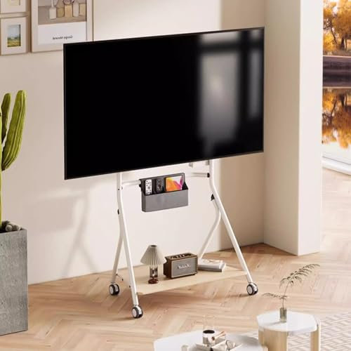 4,Meuble TV d'angle Moderne, pour Téléviseurs De 65 À 86 Pouces, Support De Sol pour Écrans Plats et Incurvés, avec Étagères De Rangement en Bois