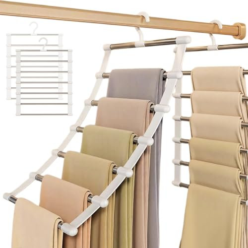 HosenbÜgel platzsparend, 2 Stück Kleiderbügel Platzsparende, rutschfest Mehrfach Bügel Hosenkleiderbuegel, 6 in 1 Plastik Edelstahl Faltbare Hosenkleiderbügel, Zum Aufhängen Von Hosen, Röcke, Schals