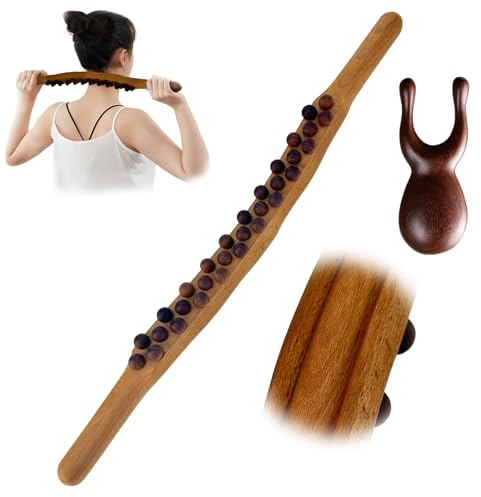 2 in 1 Gua Sha Wooden Therapy Stab mit 31 Holzmassageperlen Massagestab Holz Kopfmassage Kamm Ganzkörper Scraping Stick Massage Faszienrolle Faszienstab für Muskelentspannung Nacken Rücken Beine Bauch