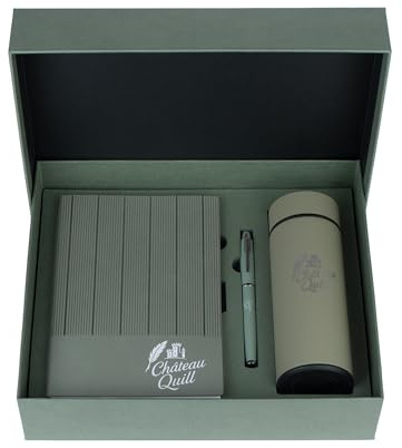 Château Quill Premium Gift Set 𝐓𝐎𝐏 𝐂𝐇𝐎𝐈𝐂𝐄 Elegant Leather Notepad, Signature Pen & Digital Flask in Deluxe Box, Sophisticated Present for All Occasions: Business, Holidays, Birthdays & More
