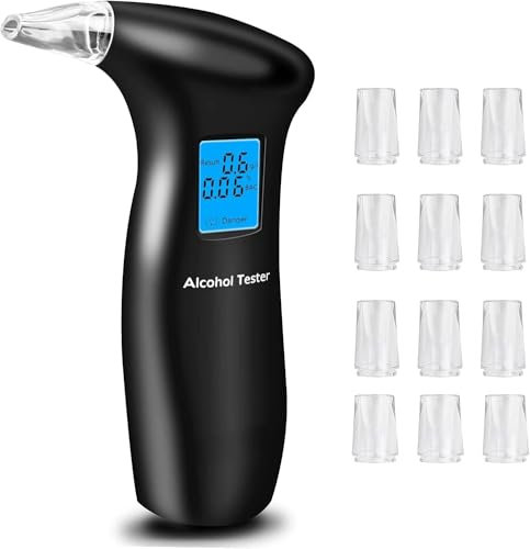 RUTIDA Breathalyser, Professional Breathalyzer with 12 Mouthpieces, Alcohol Tester for UK with Digital LCD Display, High Accuracy Portable BAC Test Device for Personal Home Use
