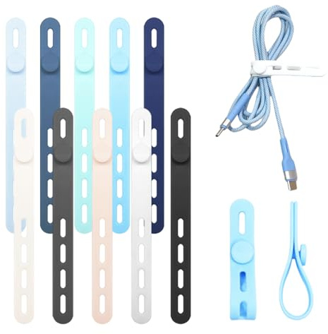 Serre câbles en silicone, organiseur de câbles réutilisable, tiroir pour ranger vos câbles de charge, câbles audio et câbles réseau à la maison et en voyage (10pcs-1)