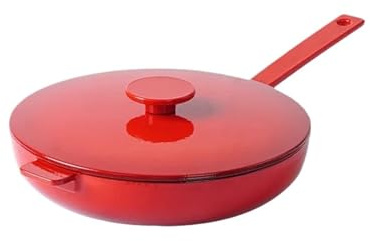 Sartén de hierro fundido de 26 cm con tapa de olla, sartén de chef de 10 pulgadas para estufa de gas o cocina de inducción