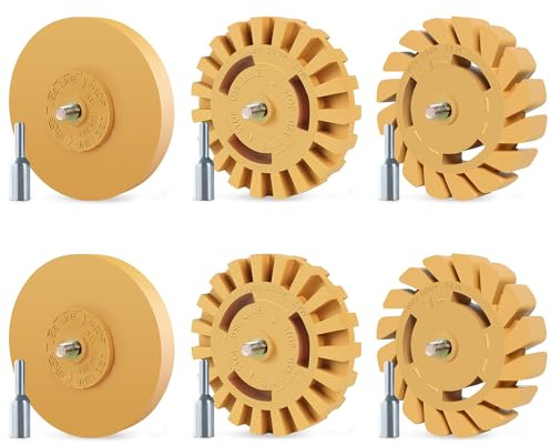 Pakeed 6 Pack Eraser Wheel 4 Inch Paint Safe Decal Remover No-Scratch Powerful Rubber Wheel Decal Remover With Drill Adapter Car Adhesive Remover for Vinyl Decals, Labels, Stickers, Graphics, Tap, Tar