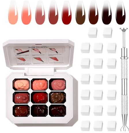 AIJIMEI Ombre Gel Glitter Set Nails Gradient Design 9 Colors With 100pPCS Nail Sponges & Grabbing Pen High Color Rendering And Quick Drying Ombre Nails Polish Art Nail Supplies(A9)