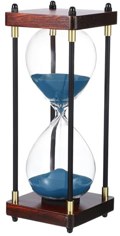 PATIKIL Large Decorative Sand Timer, 30 Minutes Wood Hour Glass Timer Modern Wooden Hour Glass for Cooking Game Office Classroom Kitchen Home, Cyan(Style 2)