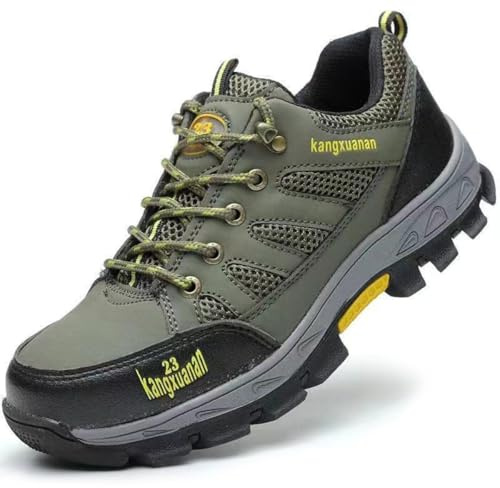 AUXDIQ Ståltåskor Män Kvinnor Andningsbara Säkerhetsskor Punkteringsfria Arbetsskor Sneakers, Grön, 44 EU