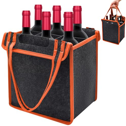 Kqpoinw Flaschentasche 6 Flaschen, Faltbare Filz Flaschenträger mit Trennwänden, Flaschen Tasche Flaschenkorb Getränketasche mit Griff für Wasserflaschen, Weinflasche, Bier und Sekt