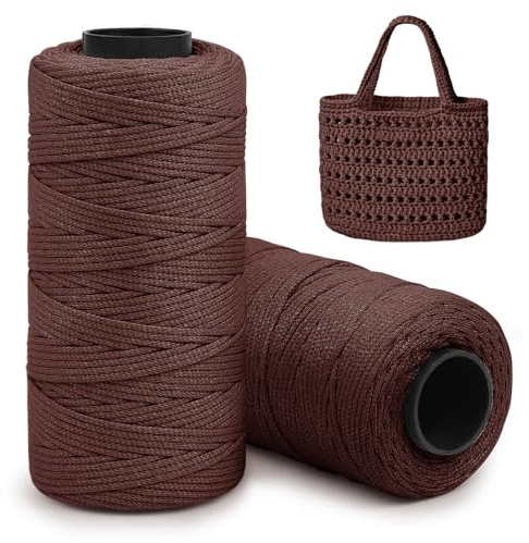 Uiopa 2 Rollen Häkelgarn für Taschen, 2mm x 160m Bändchengarn zum Häkeln, Polyester Makramee Garn 2mm Textilgarn für Häkelkorb, Hüte, Heimdekoration, DIY Handwerk