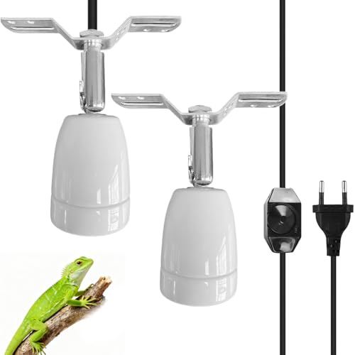 2 x Heiz Lampenfassung 1,8& 360° Drehbar E27 Keramik Wärmelampe Lampenfassung mit Schalten Reptilien Wärmelampe Halterung Reptilien Keramik Lampenkopf für Terrarium Lampe Schildkröte Bartagame