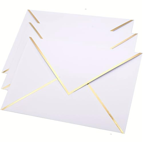 DUZEPA 50 st vita lyxiga 13,5 x 18,5 cm V-kuvert med guldfoliekant för bröllop, fester och inbjudningar