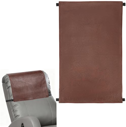 CALFOVERA Kopfstützenbezug Aus Kunstleder rutschfest In Kokosnussbraun Rechteckig Wasserdicht Mit Gurt Für Sofa Sessel Büro Oder Wohnzimmer 69 x 43.2cm Dick