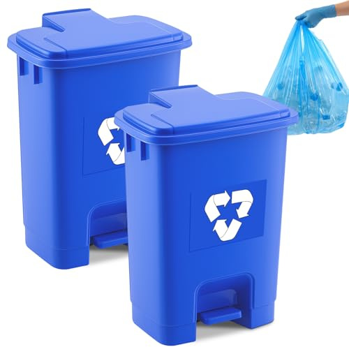 Geiserailie 2 Set 5.3 Gallon Recycle Bins for Kitchen with Foot-Operated & Self-Closing Lid, Includes 50 Trash Bags Wastebasket Bin for Recycling and Waste for Indoor&Outdoor Kitchen & Office