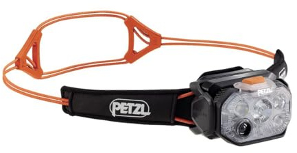 PETZL Swift RL Lampada Frontale - Leggera e Ricaricabile 1200 Lumen Lampada Frontale - Nero/Arancione