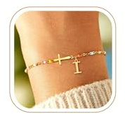 ZHESHY Gold Beaded Initial Bracelets for Women Girl Christian Gifts Women | 14K Gold Plated Cross Bracelets,No Tarnish Personalized Letter A-Z Bracelet,Cross Link Chain,Religious Baptism Gifts for Girl