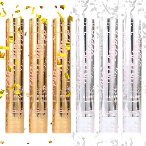 Konfetti Kanone - 6 Stück 30cm Konfettikanone, Parteien Confetti Kanone, Konfettistrahl Party Popper, Papier Konfetti Shooter für Geburtstagsfeiern Hochzeiten Jubiläen Babypartys Feiern Party-Zubehör