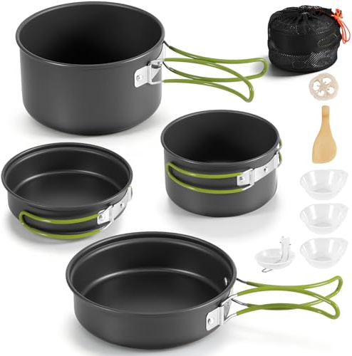 Camping Cookware Set, Camping Pots Pans and Bowls Set for 2-3 People