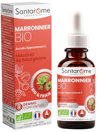 SANTAROME Gemmo Marronnier Bio - Jambes Légères - 30 ml - France | Bourgeon de Marronnier bio, frais & cueilli à la main en France - Favorise la circulation - 15 gouttes/jour pures ou diluées