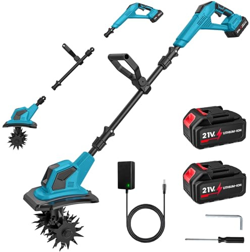 Zappa a batteria da 18 V, fresa da giardino a batteria, 600 W, con batteria da 2 x 4,0 Ah, larghezza di lavoro 17 cm, profondità di lavoro 24 cm, 360 giri/min, zappa elettrica per giardino e cortile