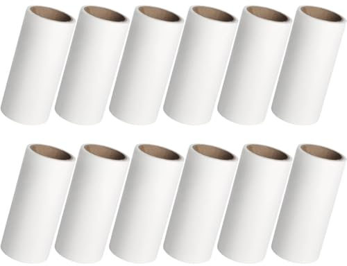 VILLCASE Quitapelusas Portátil Rodillo Adhesivo Extra Pegajoso, 12 Unidades de Papel Autoadhesivo, Accesorio Doméstico para Eliminar Pelo de Mascotas en Sofás, Ropa y Sábanas, Práctico
