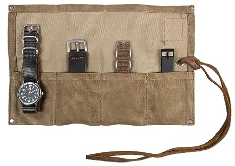 Hide & Drink Light Weight Waxed Canvas Travel Watch Roll Organizer Holds Up to 4 Watches Handmade by Army Fatigue