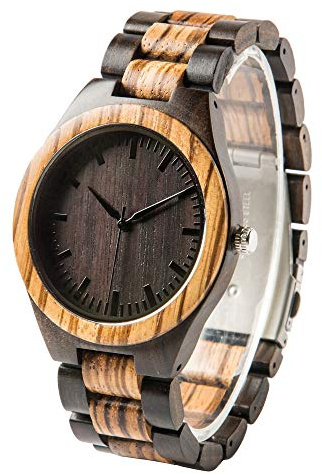LMWOOD Holzmaserung Watch Ebenholz & Zebra Holz Armbanduhr - Geschenk für Vater Dad Ehemann Freund Geburtstagsgeschenk für Männer