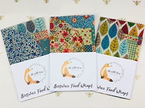 Natural Reusable Beeswax Food Wrap - Size Medium (30x30, 25x25, 18D) - Set of 3 Sheets Beeswax Wraps