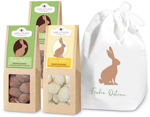 wellnuss Osterglück“ - Premium Oster Geschenk für Männer & Frauen - 3 Nuss- & Schokoladen-Snacks für Ostern (3 x 60 g) - Feinkost Geschenkidee für Eltern, Partner, Freunde