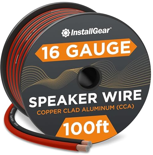 InstallGear 16 Gauge Speaker Cable - 100 ft True Spec Soft Touch Audio Wire for Car Stereos, Home Theater, Surround Sound - Flexible 16 AWG Speaker Wire - Easy Installation - Red/Black
