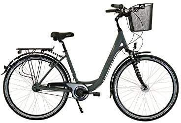 HAWK City Wave Deluxe Plus inkl. Korb I Damenfahrrad 26 Zoll I Leichtes Damen Fahrrad mit 7-Gang Nabenschaltung & Nabendynamo I Grau