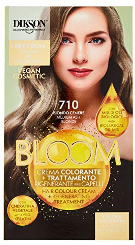 Dikson Bloom - Crema colorante para el Cabello, 710 Rubio Ceniza - Mezcla de aceites biológicos