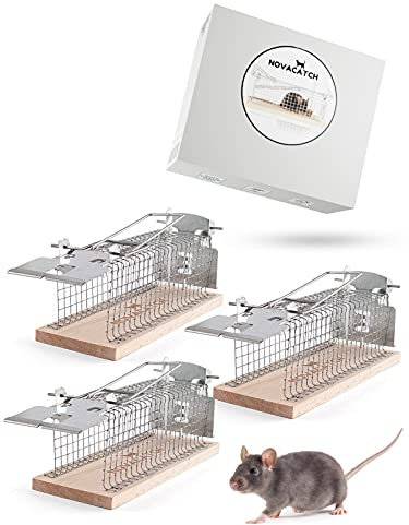 Novacatch® Mausefalle (3 Stück) DAS ORIGINAL – lebendfallen Mäuse mit Doppeltür für leichtes befüllen des Auslösers Inkl. Anleitung & Ködertipps - Verbesserte Falltüren verringern Verletzungsrisiko