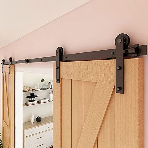 WOLFBIRD 300cm (10FT) Schiebetürbeschlag Hardware Kit für Doppel Schiebetür Holz interne Aufhängung Tür Spurrolle (Schwarz)