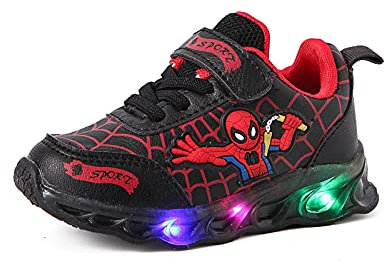 Spiderman Schuhe Leuchtschuhe Jungen Kinder LED Sportschuhe rutschfeste Leder wasserdicht Blink Turnschuhe Kleinkind Flash Schuhe (Color : Black, Size : 30)