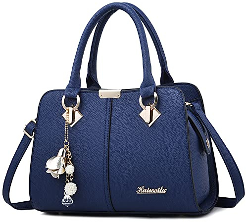 DORRISO Sacs à Main Femme - Mode Imperméable Cuir PU Multi Compartiments Bretelle Réglable pour Voyage Décontracté Shopping Quotidien Bureau Bleu Marine