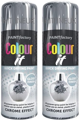 HitlineUK Chrome Spray Paint 400ml (2 Cans) Metal Effect Perfect Finish Petrol Resistance