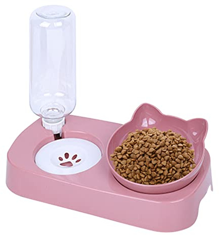 Cdemiy Gamelle Chat Surélevée, Bol Chat Mangeoirs et Abreuvoirs pour Chats, Inclinable à 15° Gamelle pour Chat, Dérapant Gamelle Chaton pour Animaux de Compagnie, Chats et Chatons (Rose)