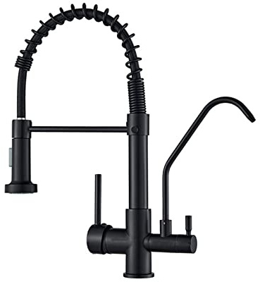 Rubinetto Cucina 3 Vie Miscelatore Cucina Nero con Doccetta Estraibile Rubinetto Tre Vie Cucina Miscelatore 3 Vie Miscelatore Lavello per Acqua Potabile Nero,A