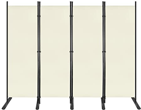 TRMLBE Paravent 4 Teilig Raumteiler Trennwand Stellwand 225x180cm Sichtschutz mit Bodenheringe und Kabelbinder für Balkon, Garten, Terrasse - Beige
