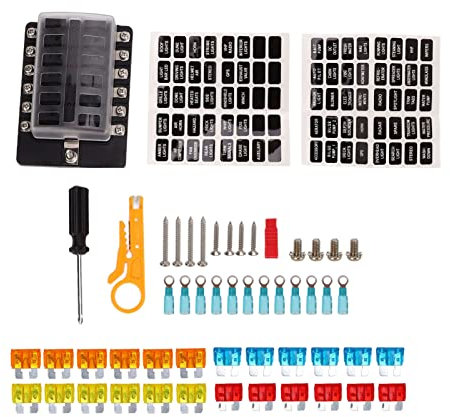 Leapiture 12-Wege-Flachsicherungsblock, Sicherungskasten, Auto-Flachsicherungen-Sortimentssatz mit LED-Anzeige, wasserdichte Abdeckung, Sicherungshalter für Auto, Wohnmobil, Auto, Boot, Marine, LKW