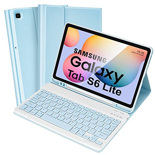 SOPPY Bluetooth Keyboard Case for Samsung Tab S6 Lite 10.4 inch 2024(SM-P620/P625), 2022(SM-P613/P619), 2020 (SM-P610/P615), Built-in S Pen Holder, Slim Cover with Detachable Wireless Keyboard, Blue
